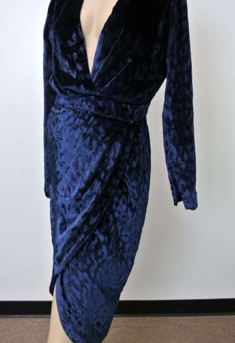 $3600 NEW Authentic Gucci Runway Velvet V Neck Wrap Dress Blue, 303943 Black Friday Online Sales